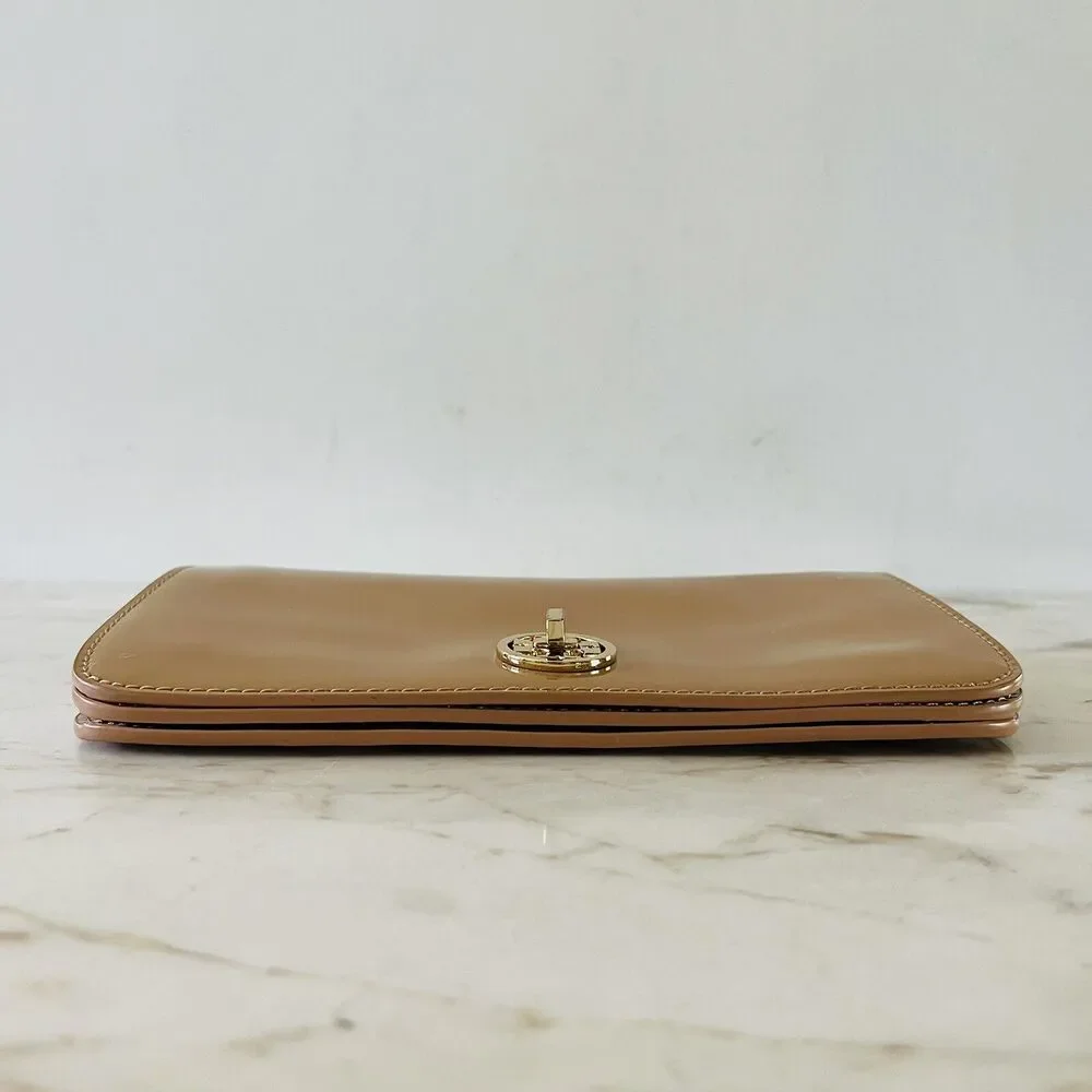 TORY BURCH Tan Patent Leather Gold Braided Chain Strap Clutch Shoulder Bag